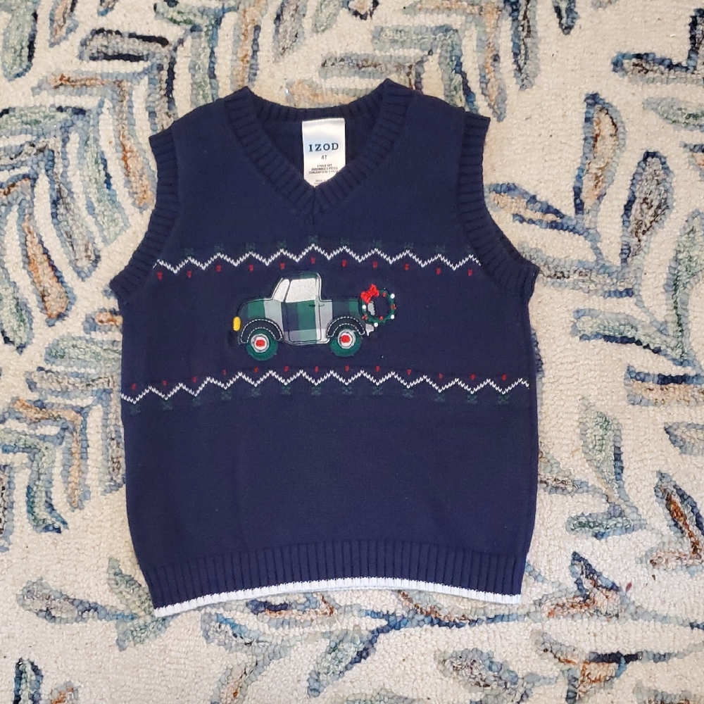 Izod Holiday Dark Blue Vest with Truck Pattern | Size 4t